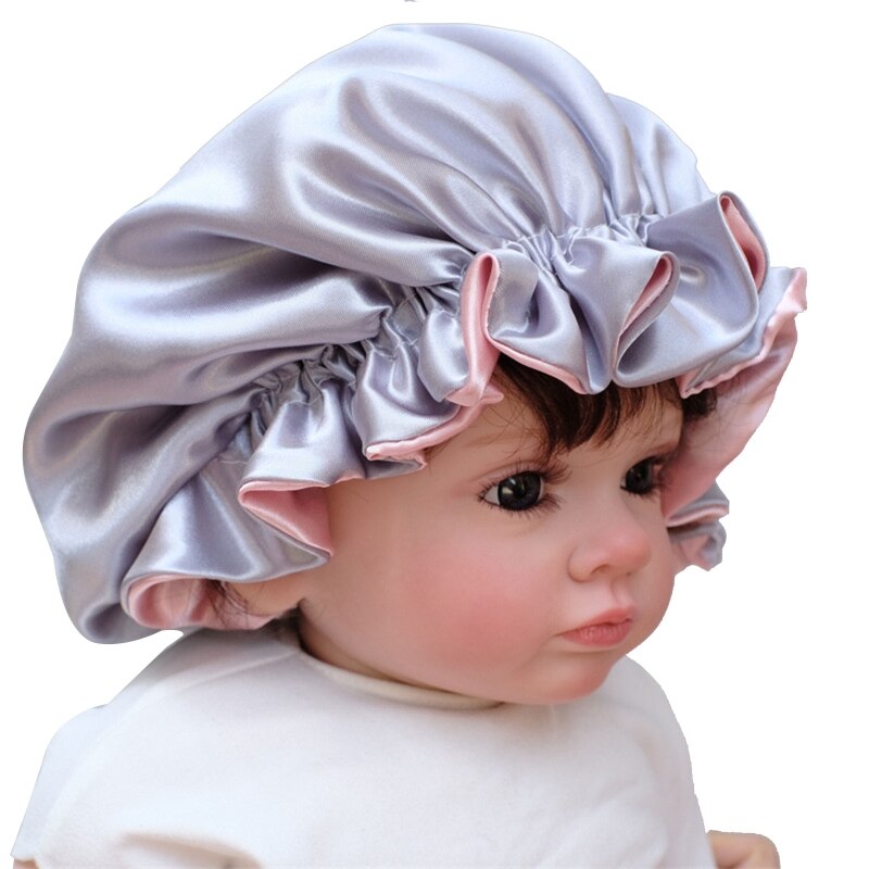 Bonnet de nuit en Satin soyeux pour bébé, Double couche réglable, Turban de nuit pour fille, couleur unie, mignon, à la ,: B-3