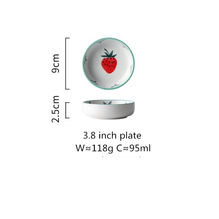 Leuke Aardbei Keuken Keramische Plaat Servies Set Voedsel Gerechten Rijst Steak Salade Noedels Kom Soep Keuken Cook Tool 1Pc: 3.8 inch plate