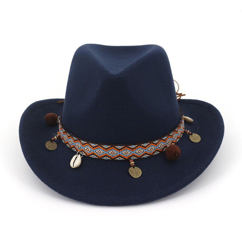 Chapeau Fedora Trilby pour hommes et femmes | Chapeau de Cowboy à large bord, feutré et ruban, Chapeau de Jazz en forme de haut-de-gamme: navy blue