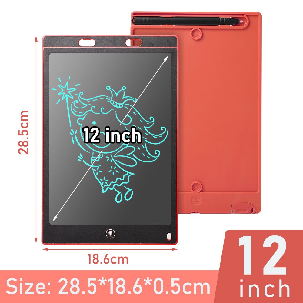 8.5/12 inch LCD Writing Tablet Colored Handwriting Pads Ultra Thin Graphics Erasable Drawing Board Christmas For Kids: 12 inch red