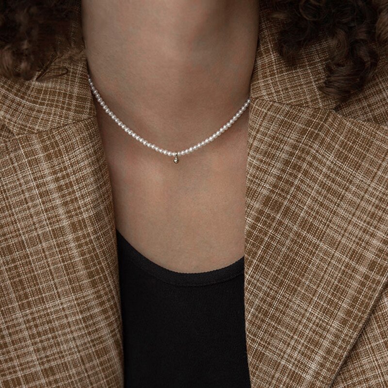 2021 nova moda imitação de pérolas grânulo colar feminino simples feito à mão strand colar para presente de jóias femininas: 2