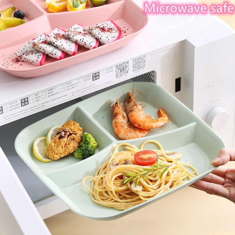 Divided Plate Compartment Plate For Food Round Plastic Salad Dinner Plates Dinnerware Plate Serving Plate Microwave Safe