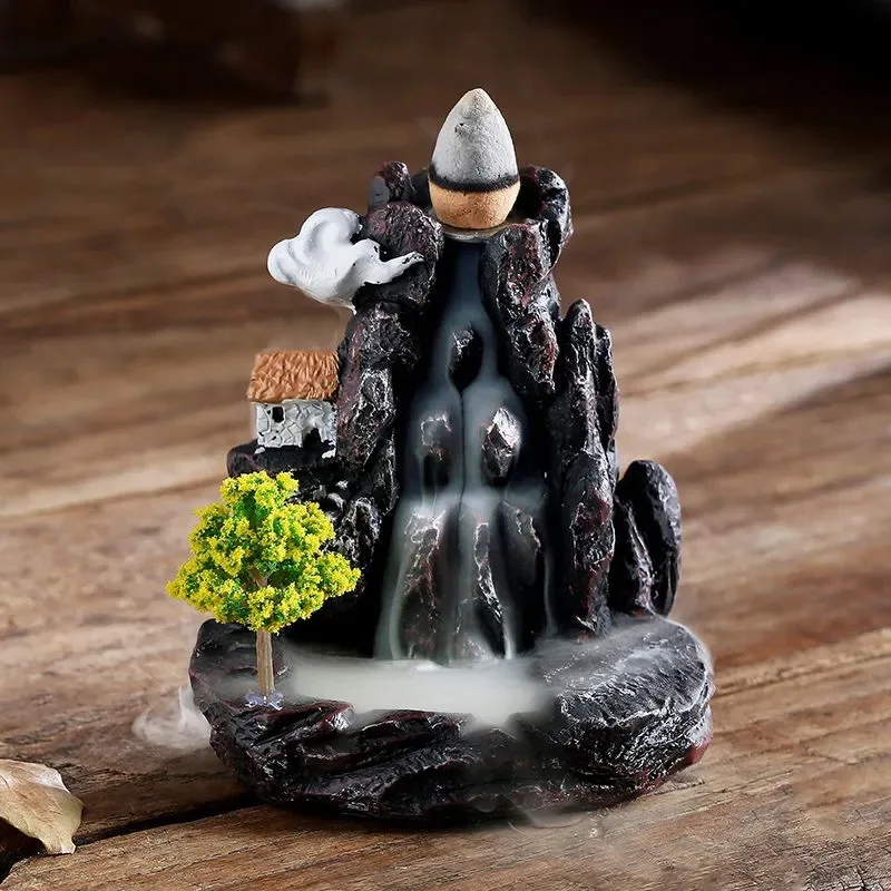 Incense Burner Resin Backflow Incense Smoke Waterfall Incense Holder For Aromatherapy Environment Cleansing Yoga Home Decor: Chocolate