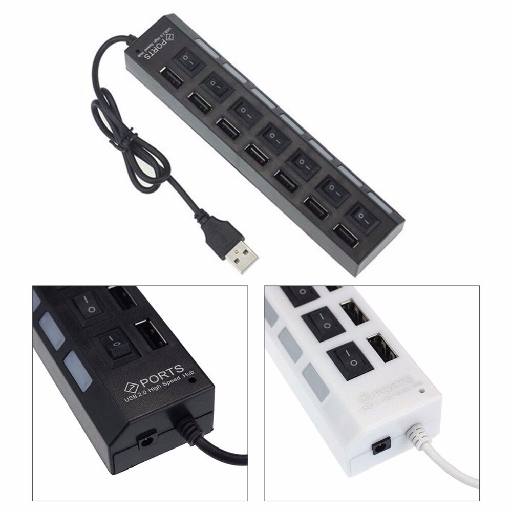 USB HUB 2.0 7 Ports Portable Micro USB 2.0 HUB Splitter With Power Adapter For PC High Speed 4.8Gbps USB Splitter HUB #280853