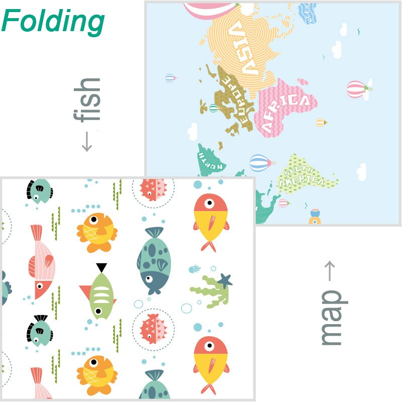 Pædagogiske spil sammenfoldelig baby legemåtte vandtæt multifunktionsgulv til småbørn spædbørn tæppe dobbeltsidede kravlemåtter: Folde fiskekort / 200 x 180cm