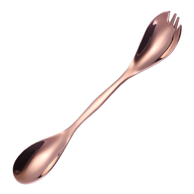 Tweekoppige Lepel Vork Multifunctionele Dual-Purpose Lepel Roestvrij Staal Draagbare Servies: Rose gold