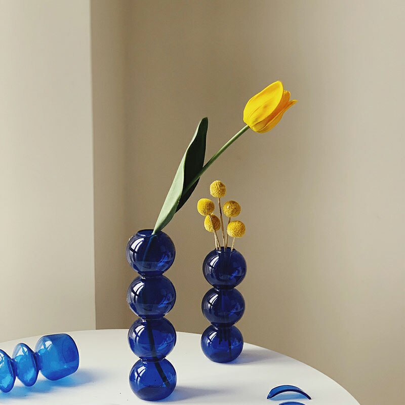 Suporte de vela nordic decoração para casa vaso de mesa acessórios de decoração de casamento castiçal de vidro vaso azul recipiente de vidro