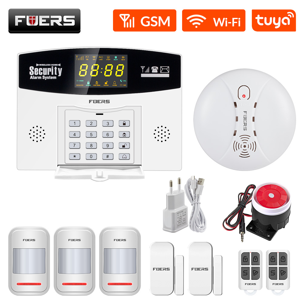Fuers – détecteur de mouvement PIR W210, Kit système d&#39;alarme intelligent, wi-fi, sans fil, capteur de mouvement de sécurité domestique, écran LCD couleur: kit 2 / Prise anglaise