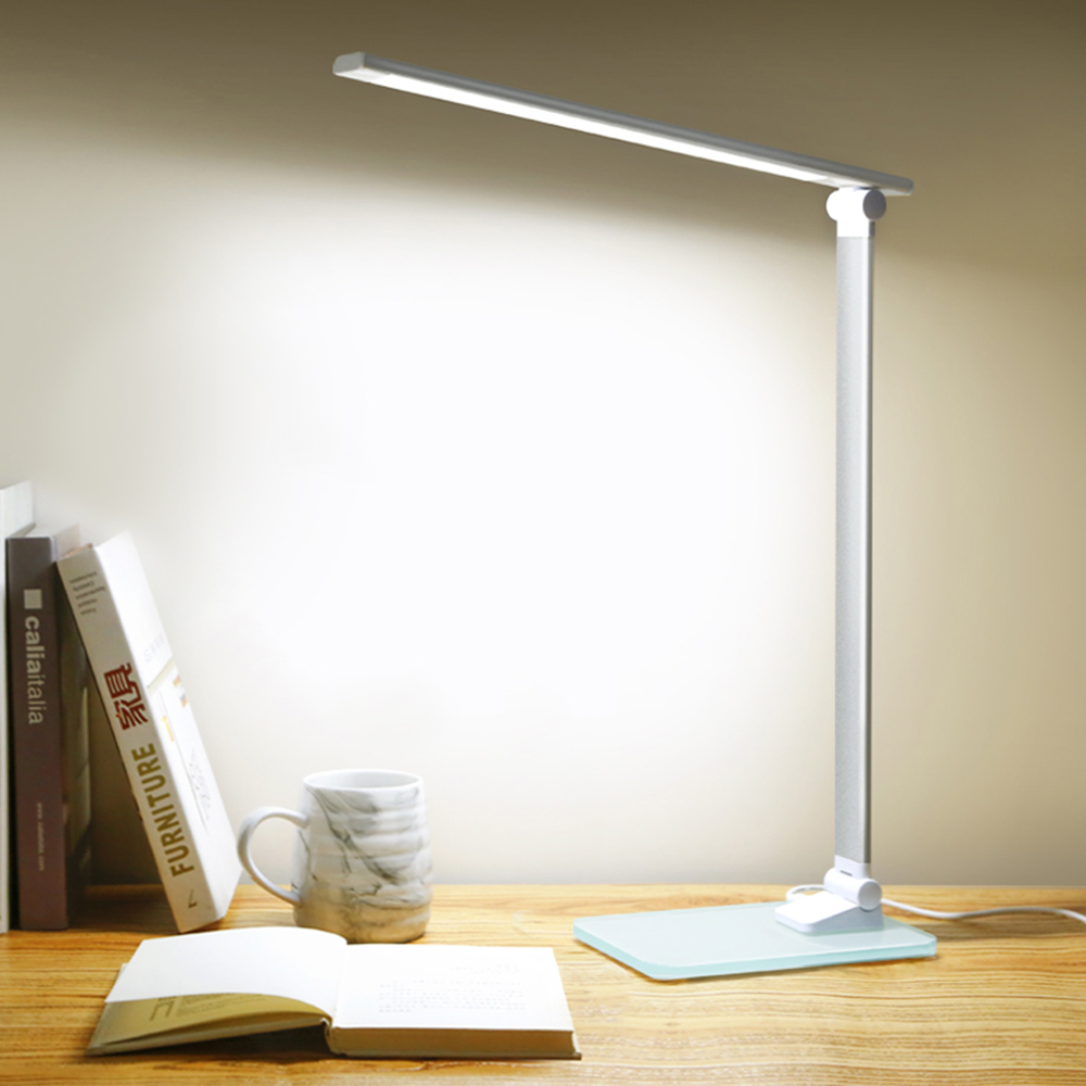LED Stand Bureaulamp Moderne Kantoor Leestafel Licht Touch Schakelaar Vouwen USB Plug in Werk Dimmer Led Tafellampen voor Slaapkamer