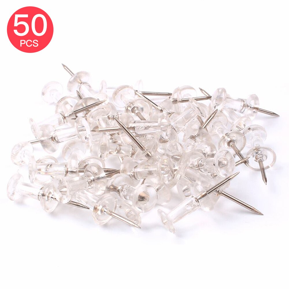 50pcs Push Pins Transparent Plastic head with Metal Point Thumb Tacks Marking Pins Wall Tacks Map Pins for Bulletin Cork Board