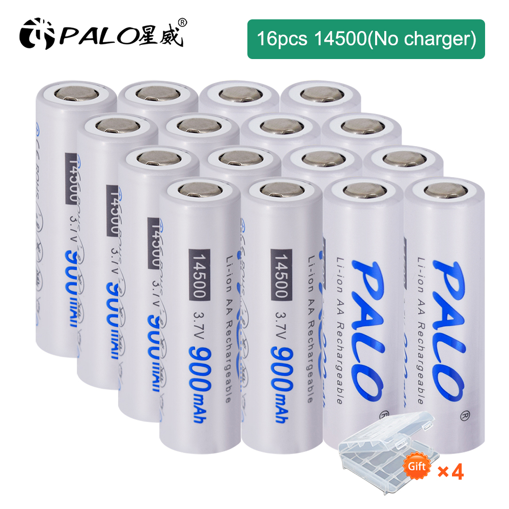PALO 3,7 V 14500 batería recargable 14500 baterías AA de iones de litio con cargador 14500 para faros de linterna Led: Rojo