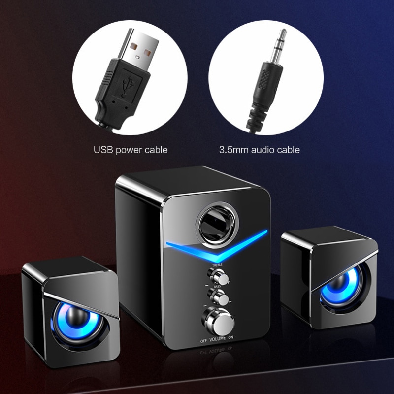 3Pcs Computer Speaker Blauwe Led Surround Sound Subwoofer Muziek Speaker Voor Laptop Pc Telefoon Stereo Bluetooth 5.0 Luidspreker