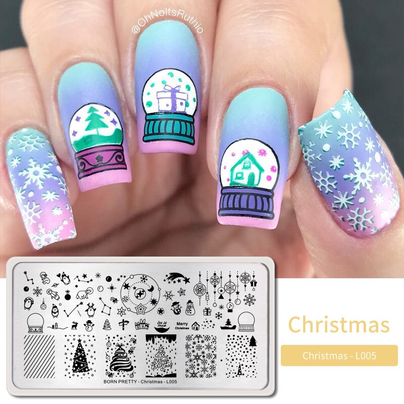 Noël saint valentin Halloween thème ongles estampage plaques timbre plaque modèle Nail Art arbre flocon de neige coeur Image: BP-C-L005