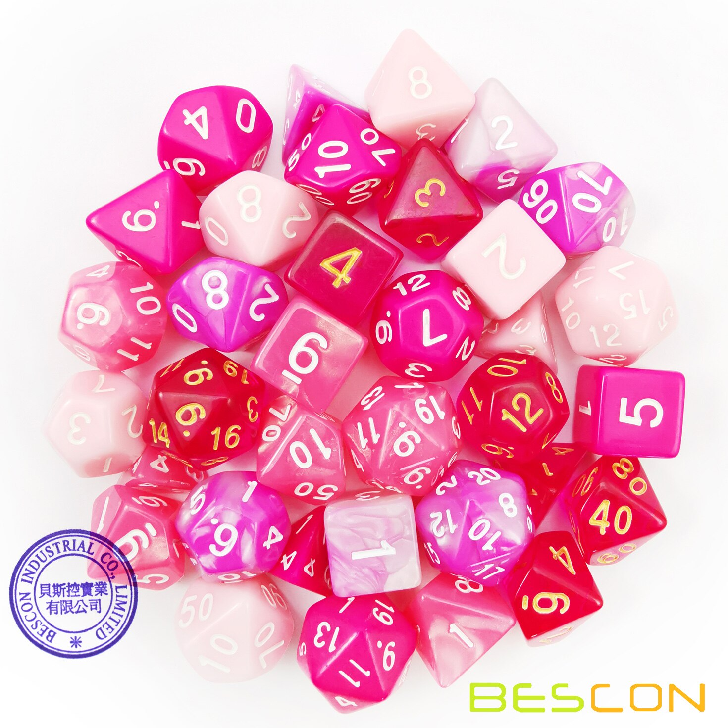 Bescon Polyhedral RPG Dice Full 35pcs Blossom Set, DND Role Playing Game Dice 5X7pcs