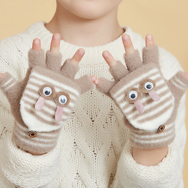 Winter Warm Gloves for Children Aged6-12 5colors Thickened Outdoor Gloves Windproof Freeze-proof Velvet Warmth Finger Flip Glove