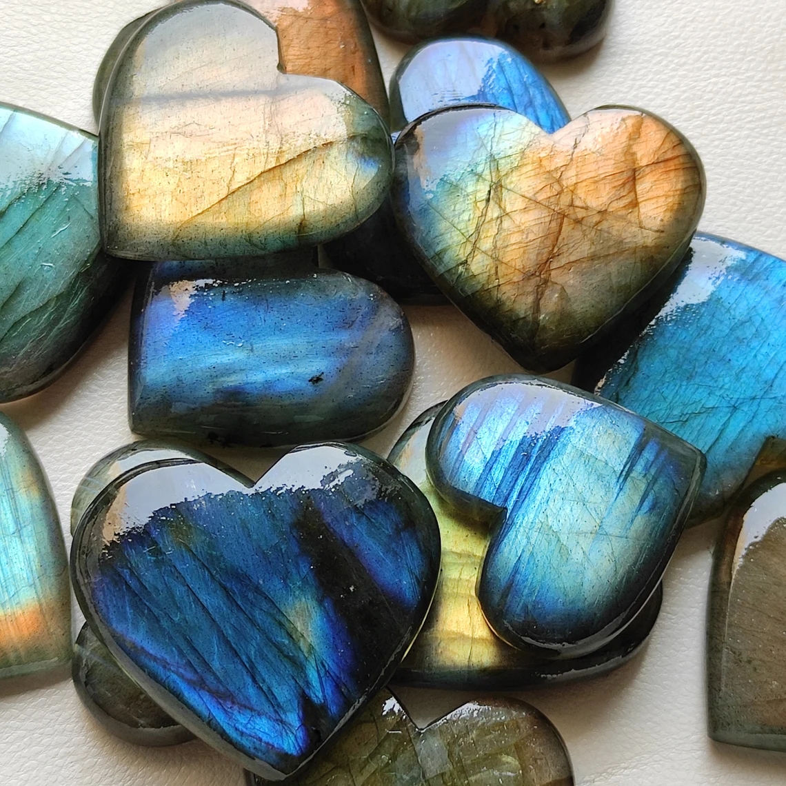 2 unids/set labradorita Natural llamativa cabujón forma de corazón labradorita piedra plana piedra preciosa pulida suave 3CM