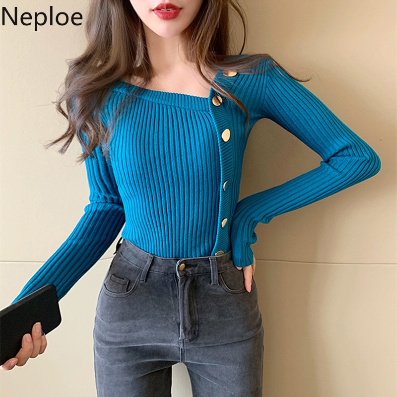 Neploe Autumn Ladies All-match Sweater Single-breasted Knitted Cardigan 2022 Long Sleeve Chic Solid Color Top Women 1F444