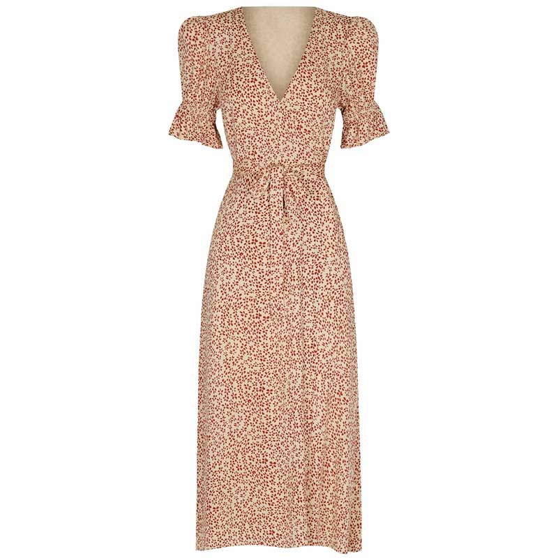 BOHO INSPIRED SAND PRINT wrap dress women self-ties long boho dress V-neck short puff sleeves summer dress ladies dress