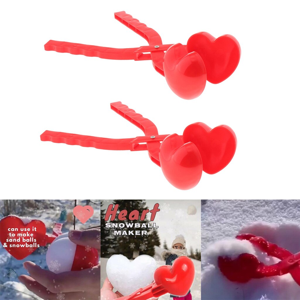 Pack of 2 Heart Shaped Snow Ball Maker Clips Clamps Kids Children Sand Toys Snow Scoop Maker Snow Fight Game Outdoor