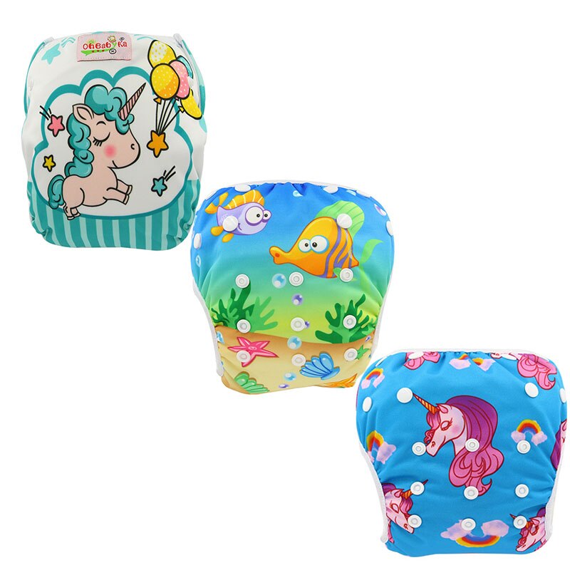 Ohbabyka – couche de bain réutilisable pour bébé et tout-petit, couche-culotte ajustable, taille unique, , de réception pour bébé, 3 paquets, nouveauté été: 515362
