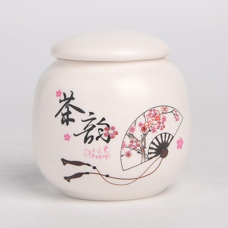 Porcelain Tea Storage Container Dried Fruit Storage Tank Chinese Ceramic Tea Box Lid Kitchen Teaware Mini Printed Food Container: K