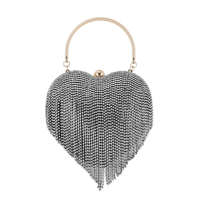Pochette de soirée en strass pour femmes, motif cœur, argent, diamant, pochette de Banquet, bourse de mariage, portefeuilles de bal: black A