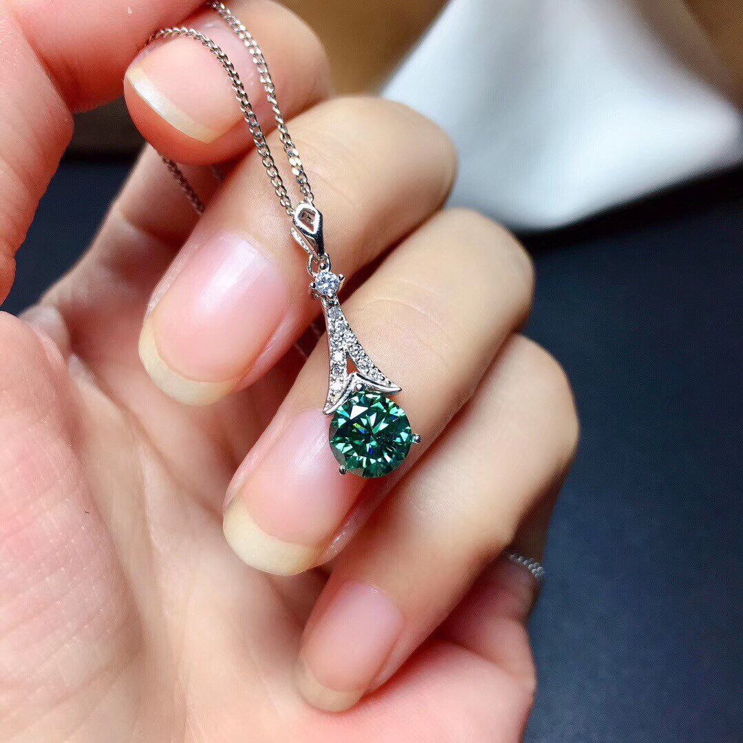 Qtt Prachtige Ronde Groene Zirconia Sieraden Sets Zilver Kleur Oorbellen Ketting Bridal Bruiloft Accessoires: Green Necklace