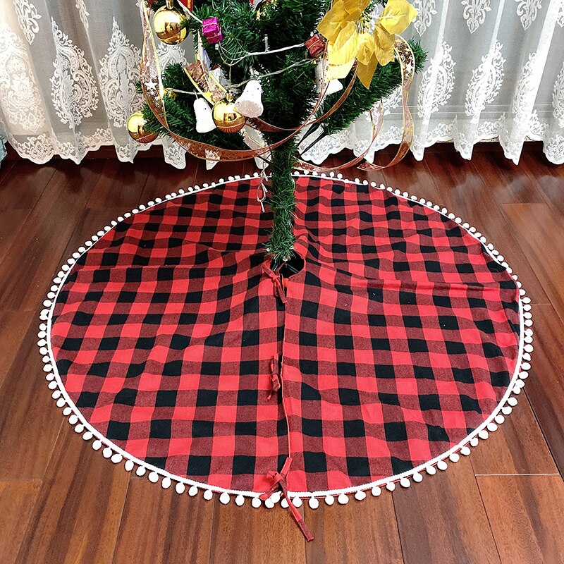 Rood Zwart Plaid Fuzzy Bal Boom Rok Kerstversiering Kerstboom Rok Voor Home Office