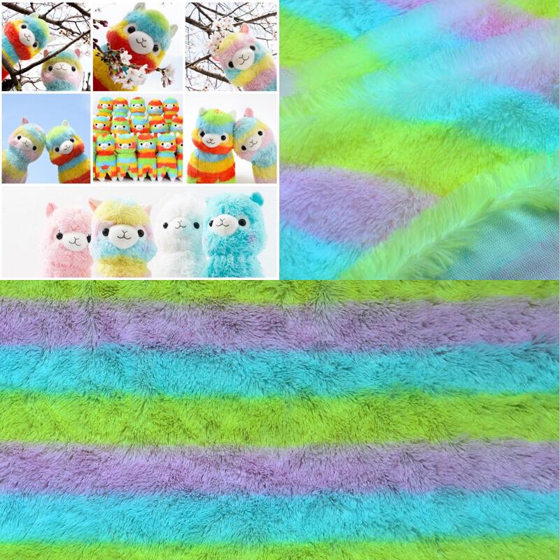 Tre farve barer pv fløjl plys stof regnbue stof til farverig alpaca dukke 150cm*50cm