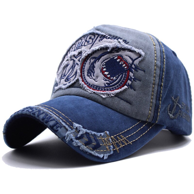 Hoed Mannelijke Zomer Schaduw Baseball Cap 100% Katoen Shark Geborduurde Hoed Unisex Verstelbare Piek Cap Dames Casual Zon: GRAY and NAVY