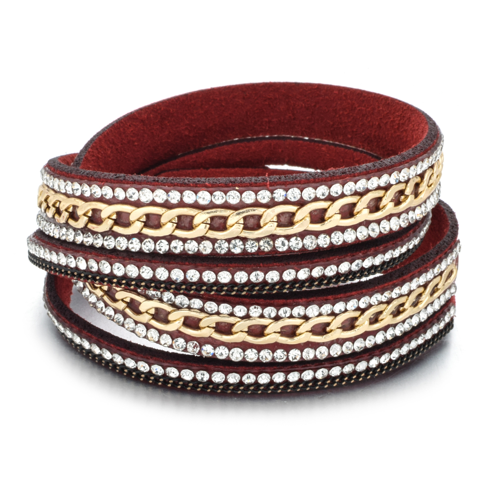 Multilayer Leather Rhinestones Wide Bracelets&Bangles Women Girls Men Chain Charms Wrap Bracelet Wristband Party Jewelry: B2354 F