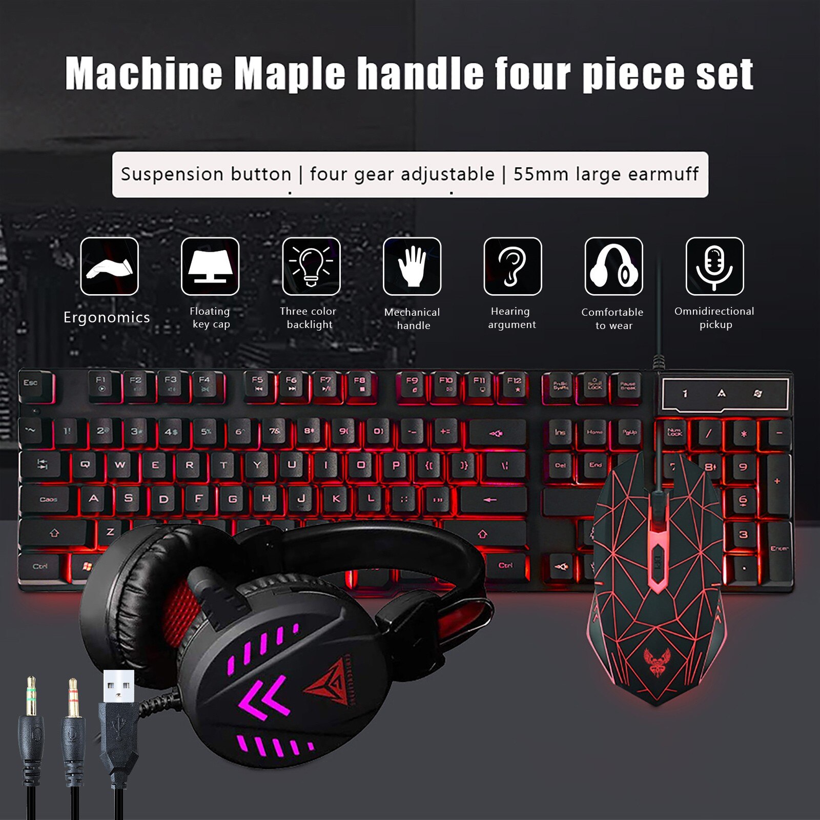Luminous Gaming Keyboard Mouse Headset Combo Usb Wired Keybord Gamer Kit Waterproof Led Backlit Keyboard And Mouse Set For Pc
