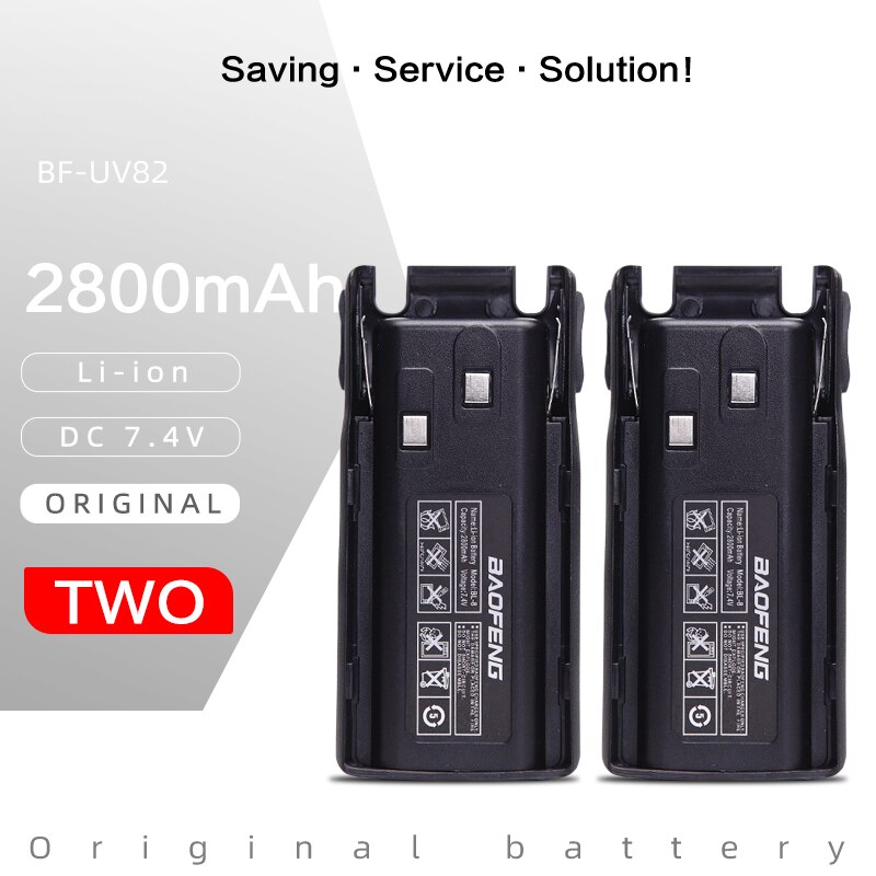 Originalt baofeng bl -8 2800 mah 7.4v li-ion batteri til uv -82 uv-8d uv -89 uv-8 tovejs radio transceiver batteri høj kapacitet: 2800 mah 2 stk