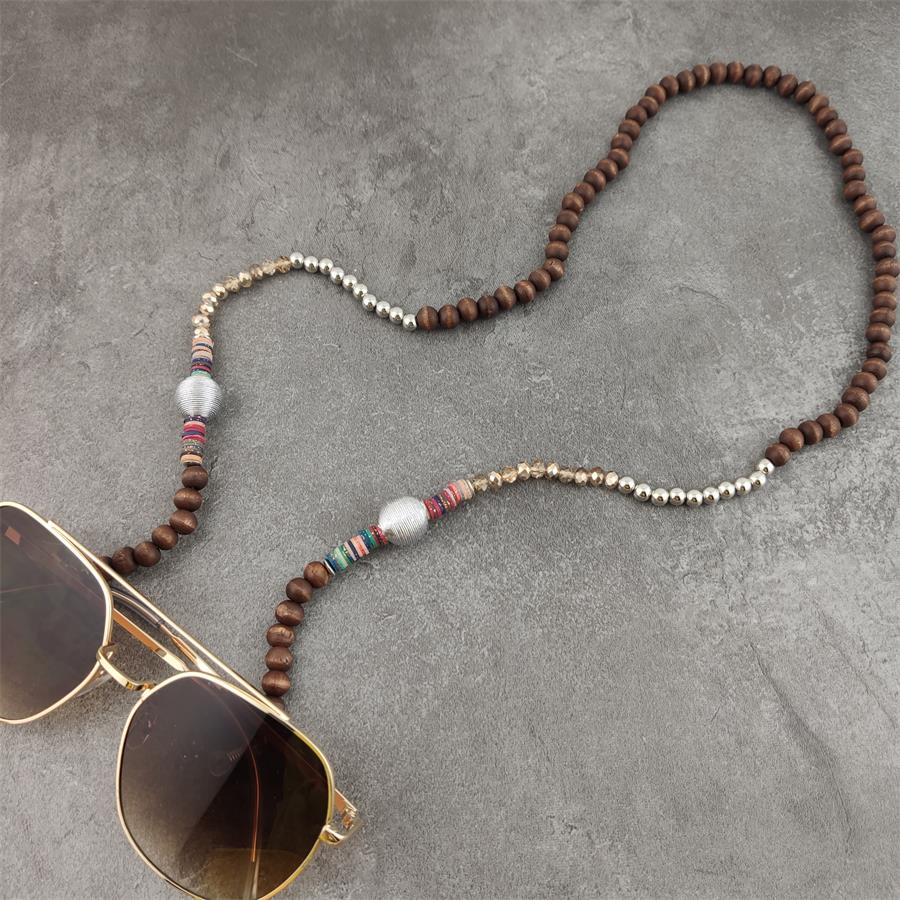 Chaînes de lunettes en perles de bois Boho, avec boule argentée, lunettes de soleil en métal, lunettes de lecture, porte-cordon, sangle de cou