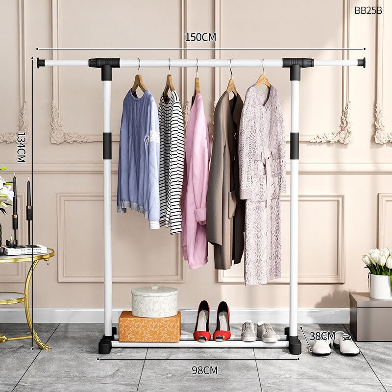 Clothes Rack Bold Single Rod Balcony Drying Rack Coat Rack Clothes Organizer: C150cm White