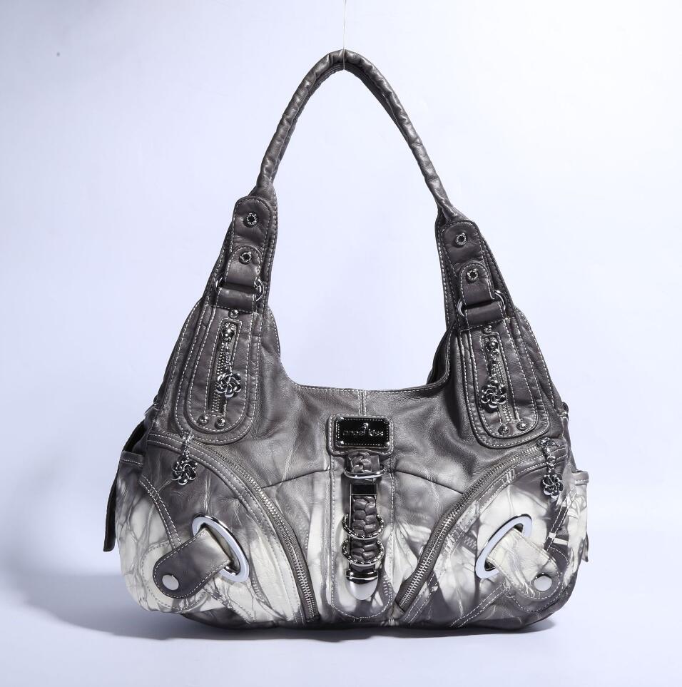 Store pu læder hobo håndtasker til kvinder luksus skuldertasker til shopping rejsetasker: Grå