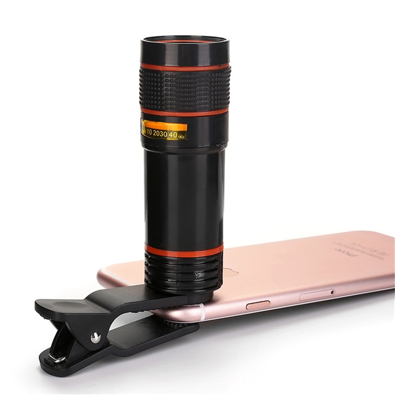 HD 12X Telescope Zoom Mobile Phone Lens Long Focus Monocular for iPhone Samsung LG Smartphones Universal Clip Phone Camera Lens