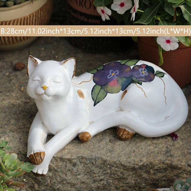 Luie Kat Sculptuur Dier Witte Kat Standbeeld Hars Bloem Kat Kitty Gazon Landschap Dier Ambachten Sculptuur Bloem Stand Decor: b
