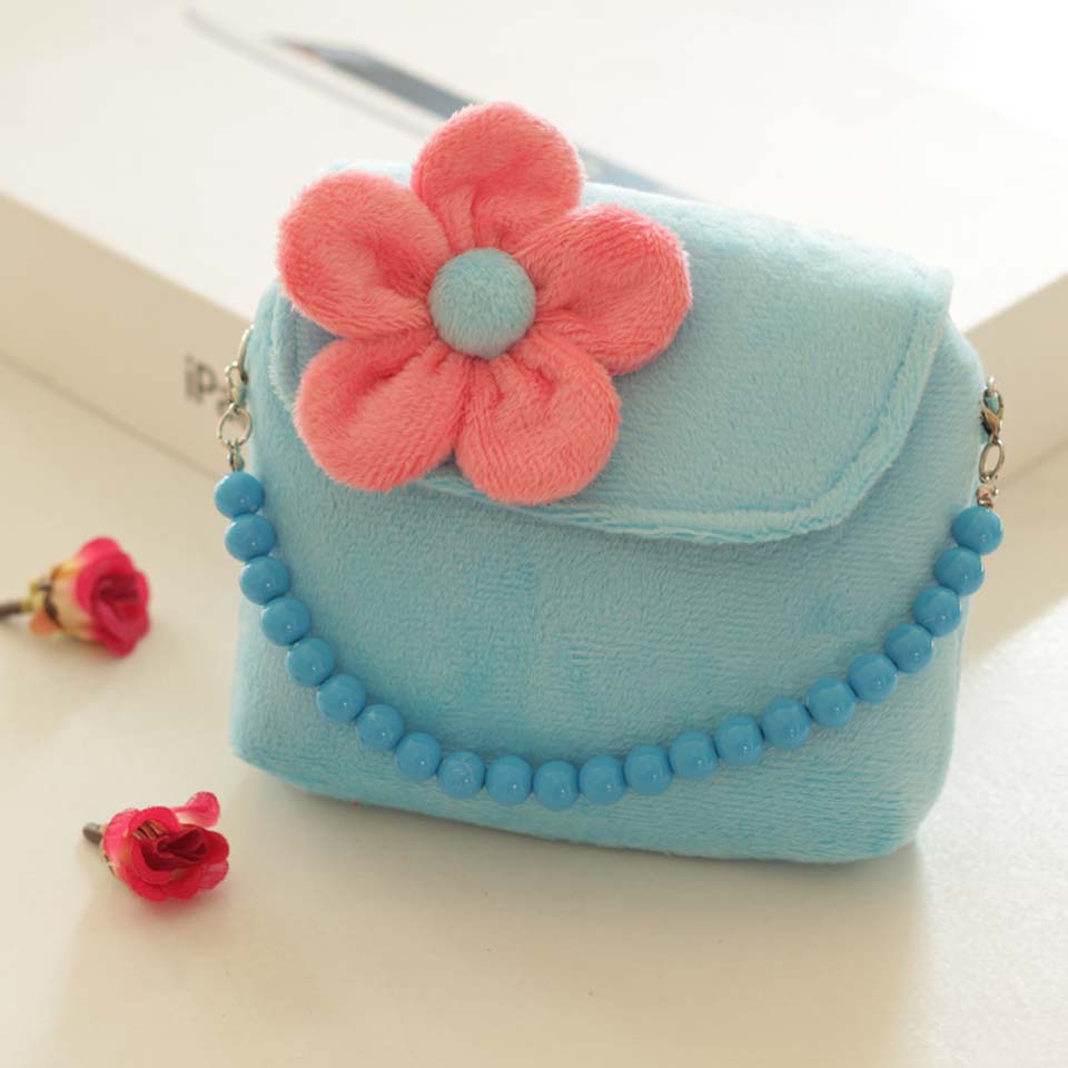 Brand Lovely Baby Girls Kids 3D Flower Mini Zipper Shoulder Messenger Purse Bag Leopard Candy Color Coin Purses: blue