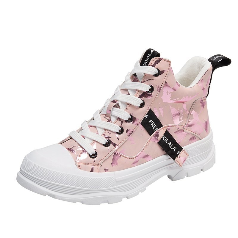 Femmes vulcanisé chaussures femme baskets toile chaussures plat confortable Camouflage chaussures hautes femmes: Rose / 38