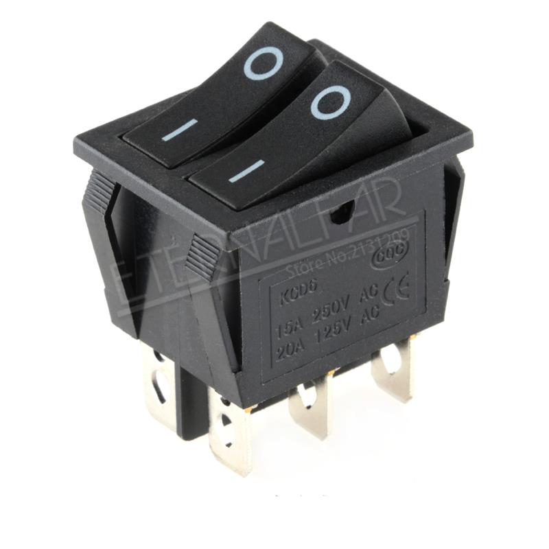 KCD6 16A 250V AC Rocker Schalter Stiefel Schalter 6Stifte Mit Lampe AUF-aus rot sterben Elektrische Grill grün Elektrische Heizung Doppel Schiff Typ: KCD6-Schwarz-6J4D / 1Stück -viel