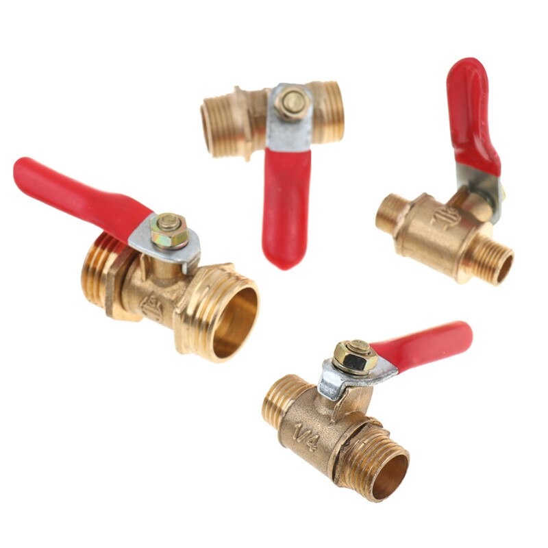 Brass Ball Valve 1/8" 1/4" 3/8" 1/2" Male To Male BSP Thread With Red Lever Handle Connector Joint Pipe Fitting Coupler Adapter