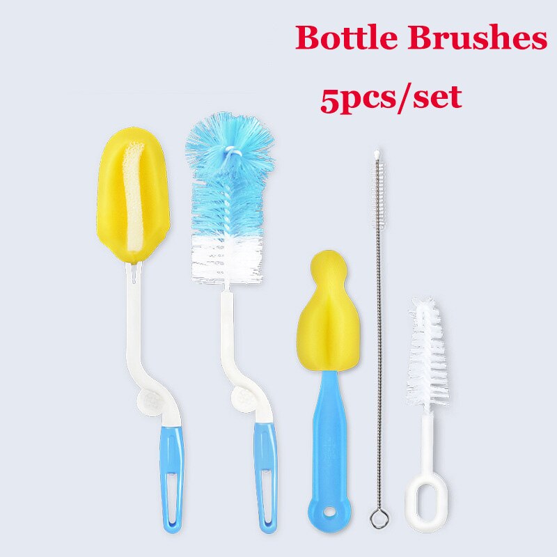 Ensemble de 5 brosses à biberon en plastique, éponge, nettoyeur de bouteilles, pince à mamelon, bouteille de lait en verre, paille de nettoyage, alimentation