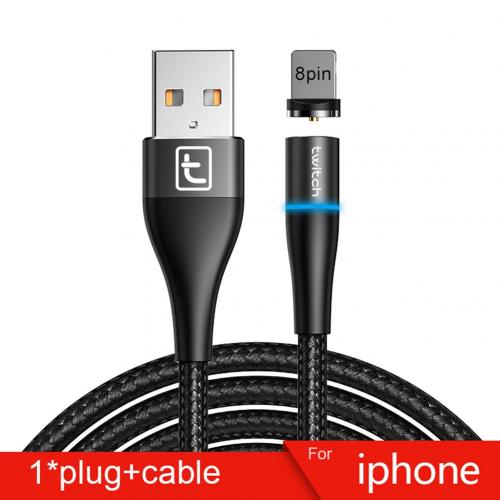 Cabo usb magnético de carregamento rápido, tipo c para carregador de dados e carregador de celular: Black 8pin