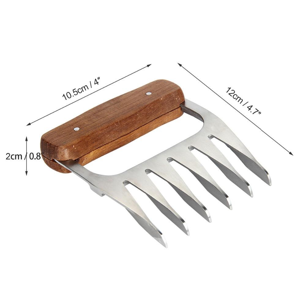 2 pçs punho de madeira aço inoxidável urso garras carne churrasco garfo pinças puxar carne shred torrefing garfo conjunto ferramenta para churrasco