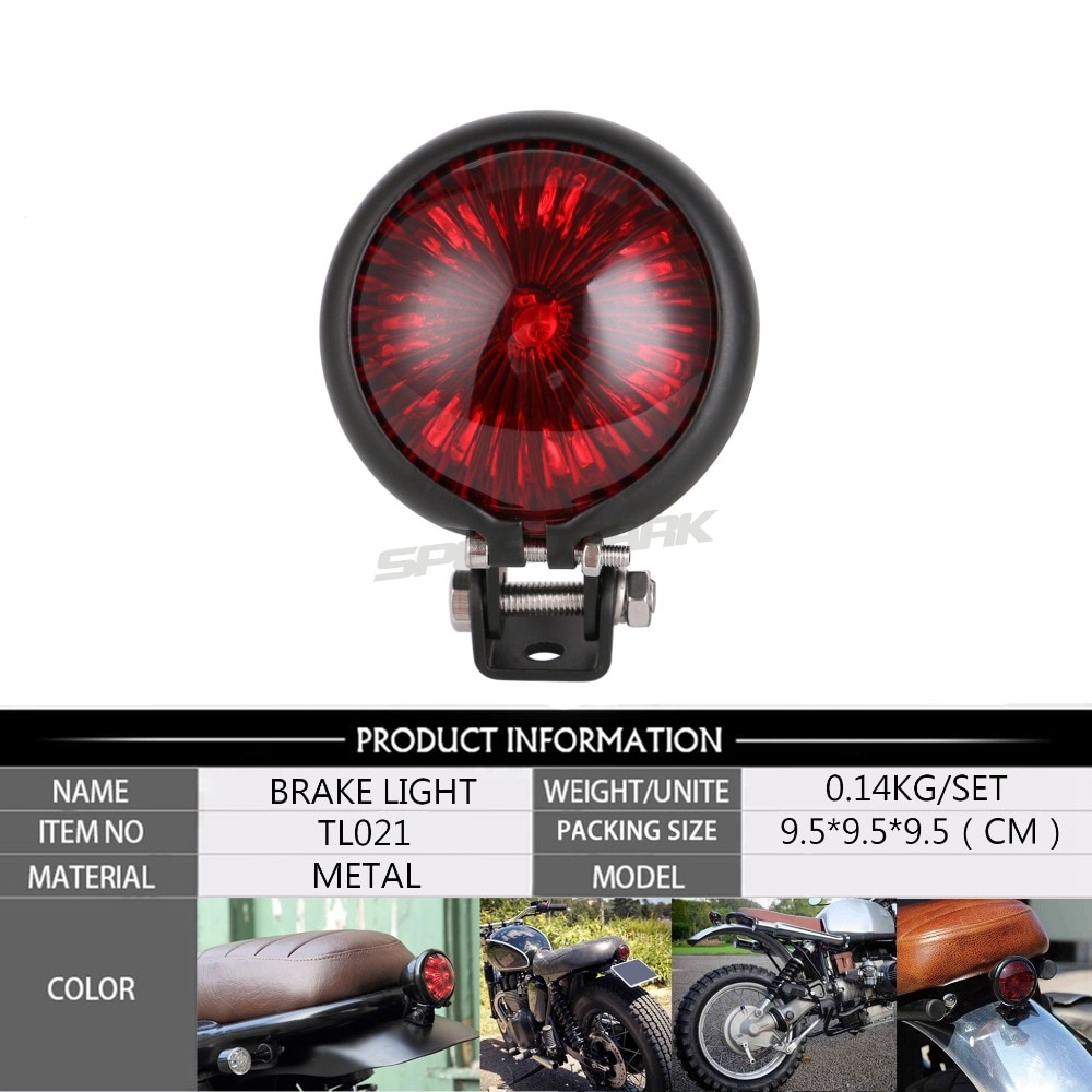 SPEEDPARK-Luz LED trasera de freno para motocicleta, luz roja de 12V, ajustable, estilo Cafe Racer, para Chopper