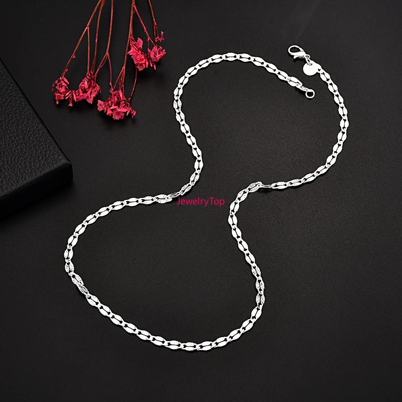 Collares finos de Plata de Ley 925 con cadenas planas de 4MM para hombres y mujeres, joyería para y boda, de Navidad de 45-75cm