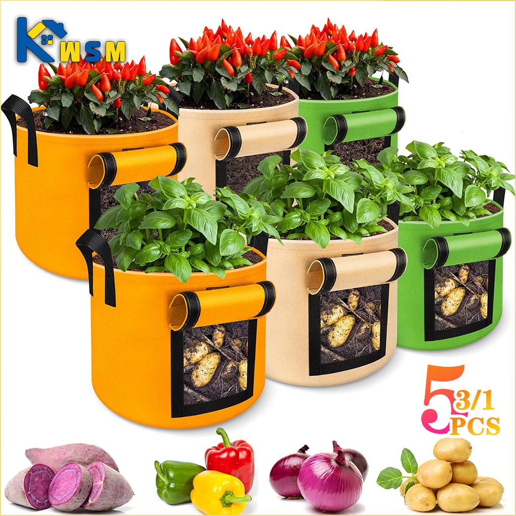Bolsas de cultivo de plantas de fieltro de 5/10 galones, tela no tejida, maceta para patatas de jardín, bolsas para cultivo de verduras con invernadero, herramientas verticales hidratantes
