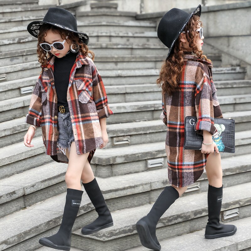 Ircomll Korean Girl blouse kids Girls Long Sleeve Shirt Plaid Blouse Turn down collar Long Tops Autumn Children Costume