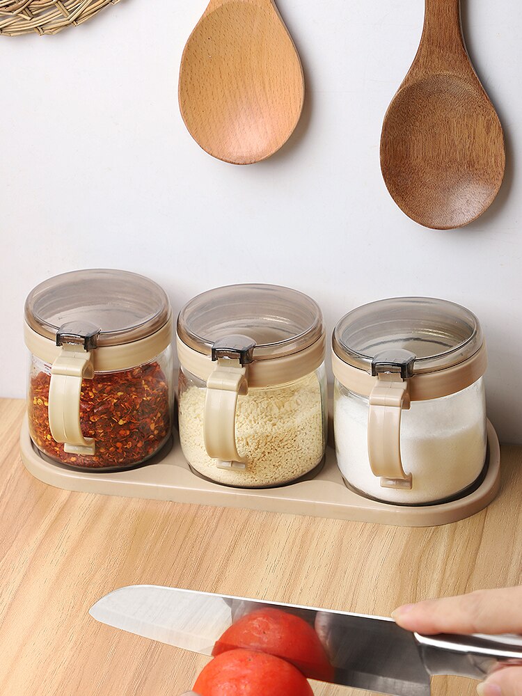 Minimalist Salt Spice Jars Set Glass Sugar Bowl Condiment Pepper Shakers Spice Container Set with Spoon Kitchen Gadget Sets